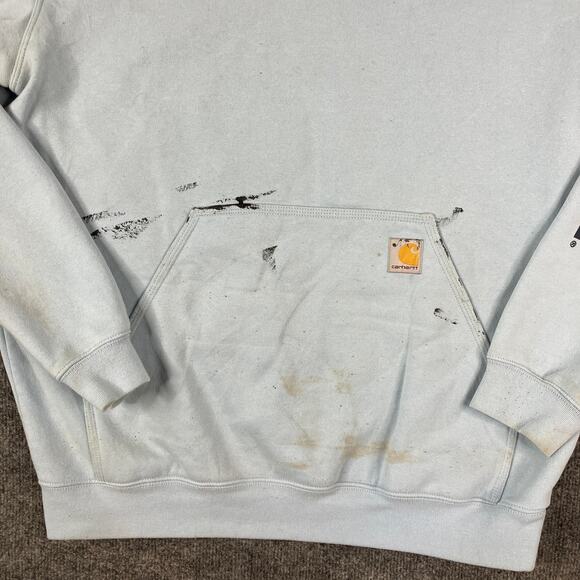 Carhartt Hoodie Mens Size L Light Blue Loose Fit Pullover Workwear Logo Sleeve - Picture 2 of 8